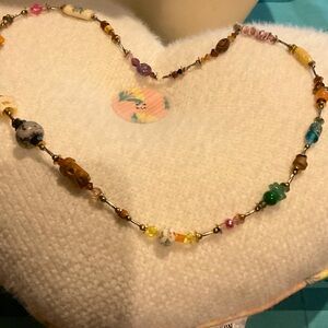 VINTAGE STATEMENT NECKLACE, ASSORTED BEADS & CHARMS. VERY CLASSY & COLORFUL